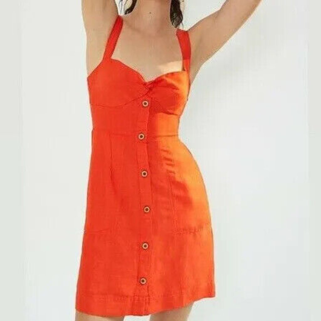 Anthropologie Orange Button-Front Dress